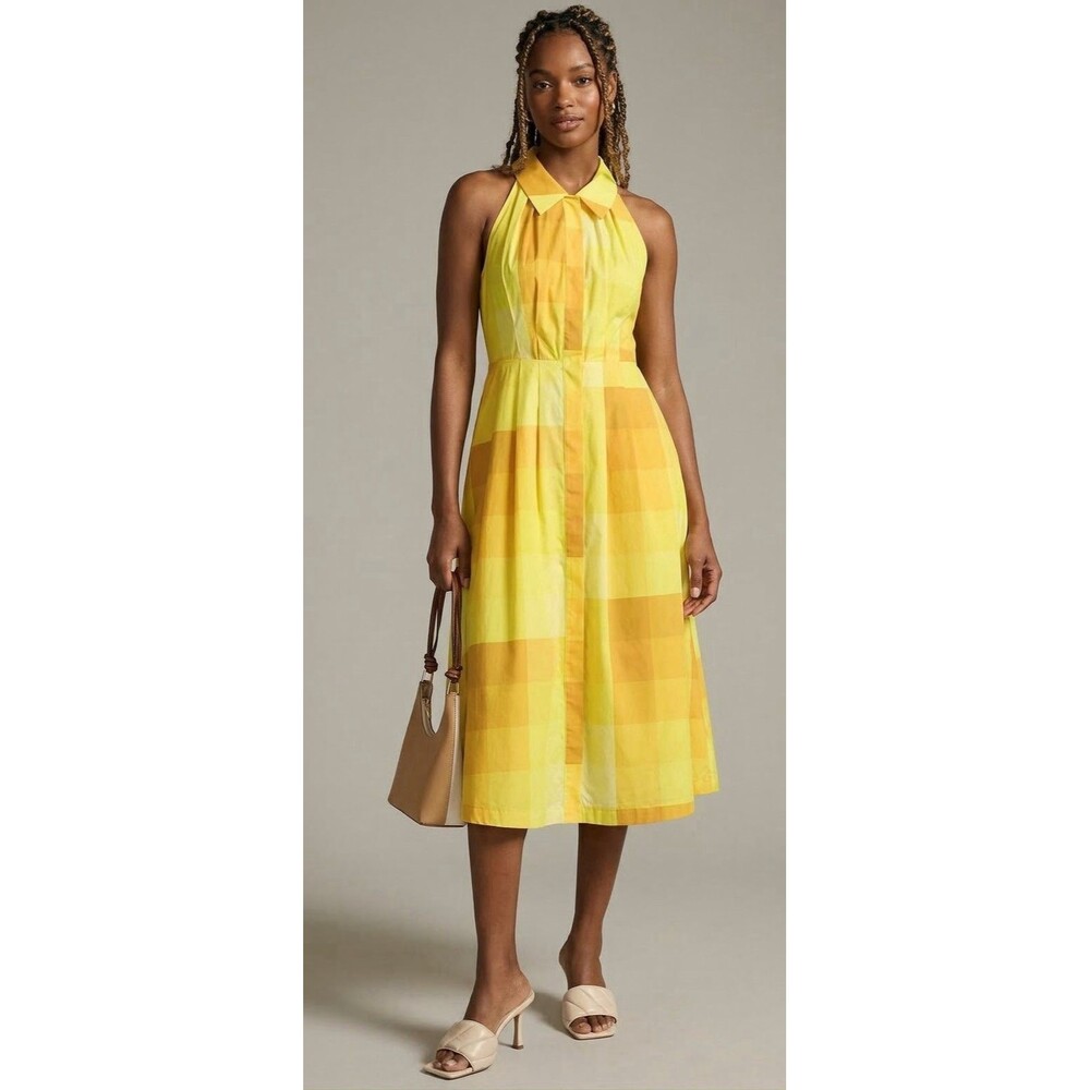 Plenty by Tracy Reese Anthropologie Yellow Retro Pinup Maxi Dress M Rockabilly